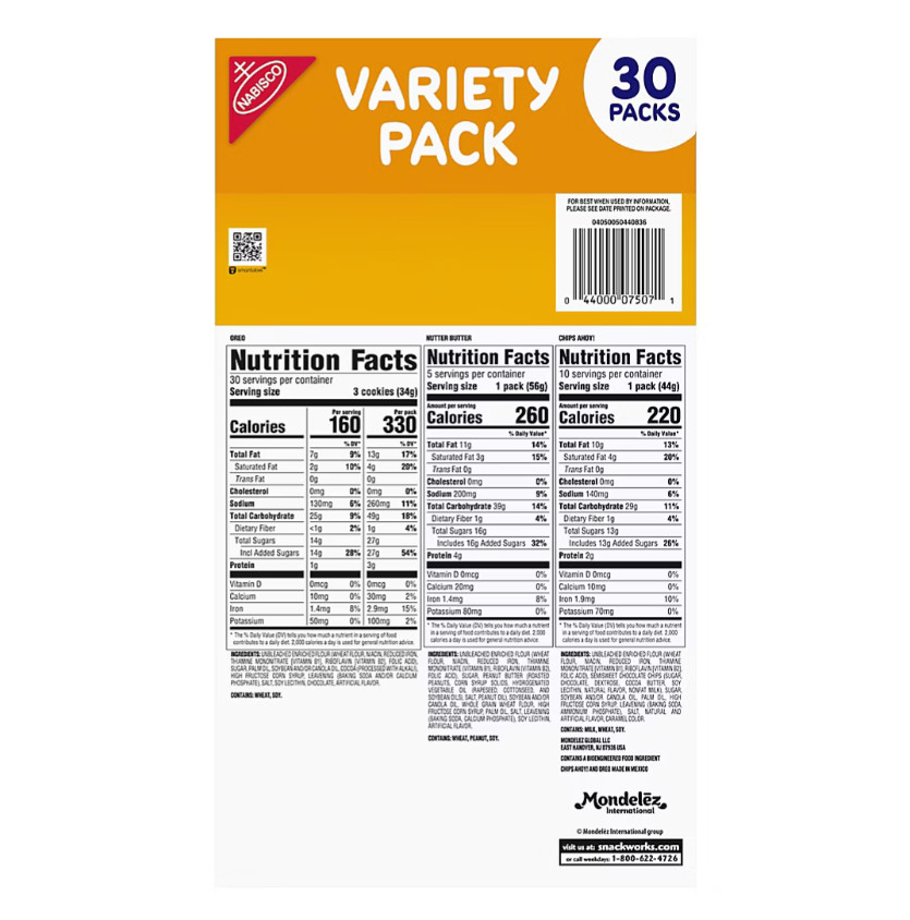 Nabisco Cookie Variety Pack, Snack Packs, 30 pk. Free Fast Shipping