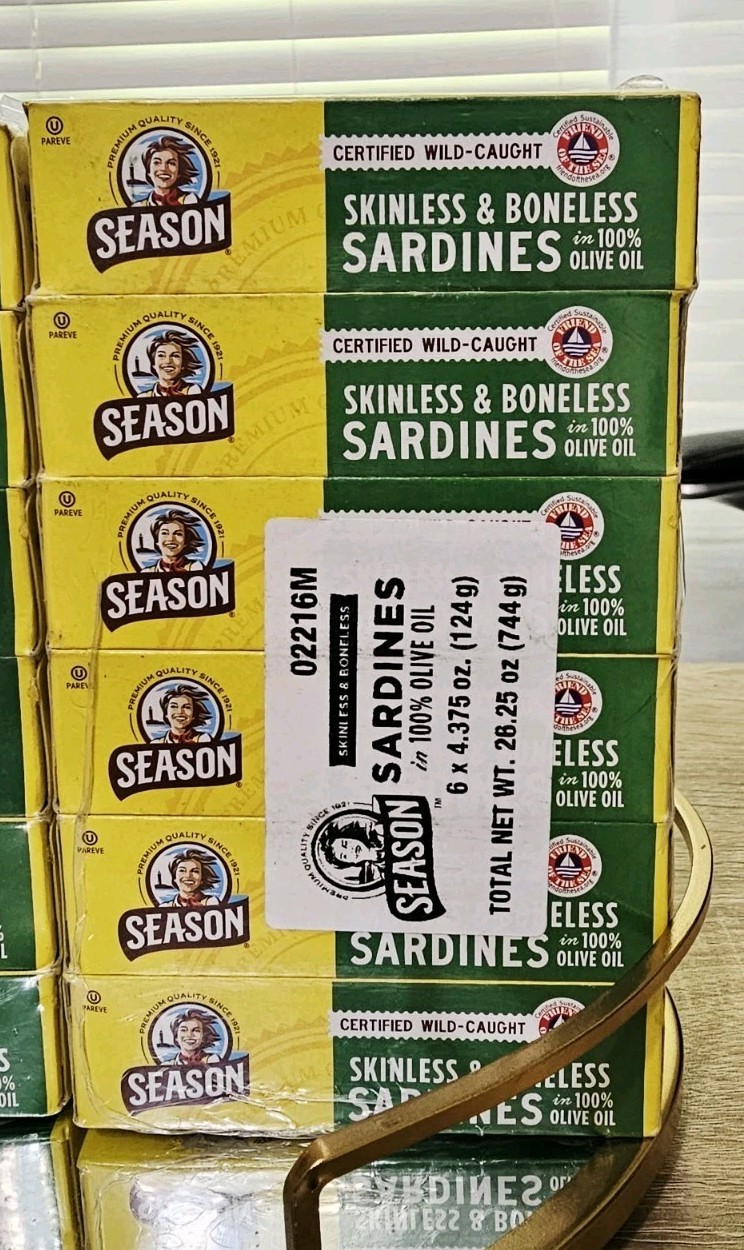 12x Season Wild Caught Sardines Boneless Skinless in 100% Pure Olive Oil 4.38oz