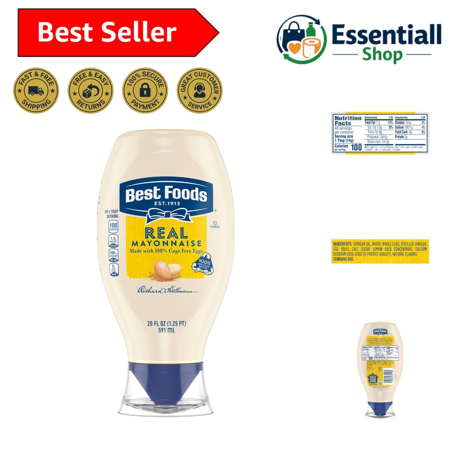 Real Mayonnaise Squeeze Bottle For A Creamy Sandwich Spread or Condiment Glut…