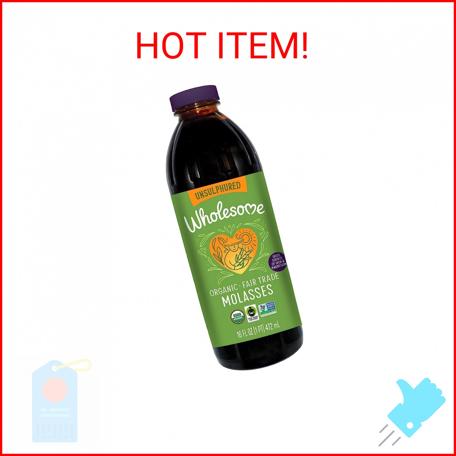 Wholesome Organic Blackstrap Molasses, 16 oz, 1-Pack