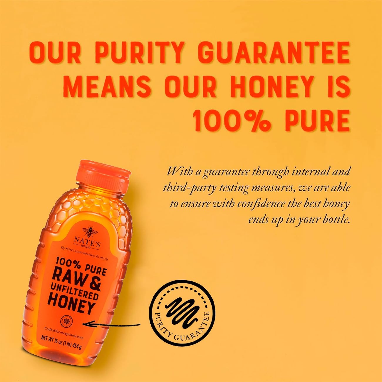 Nate’s 100% Pure, Raw & Unfiltered Honey – 16 Ounce (Pack of 1), Orange