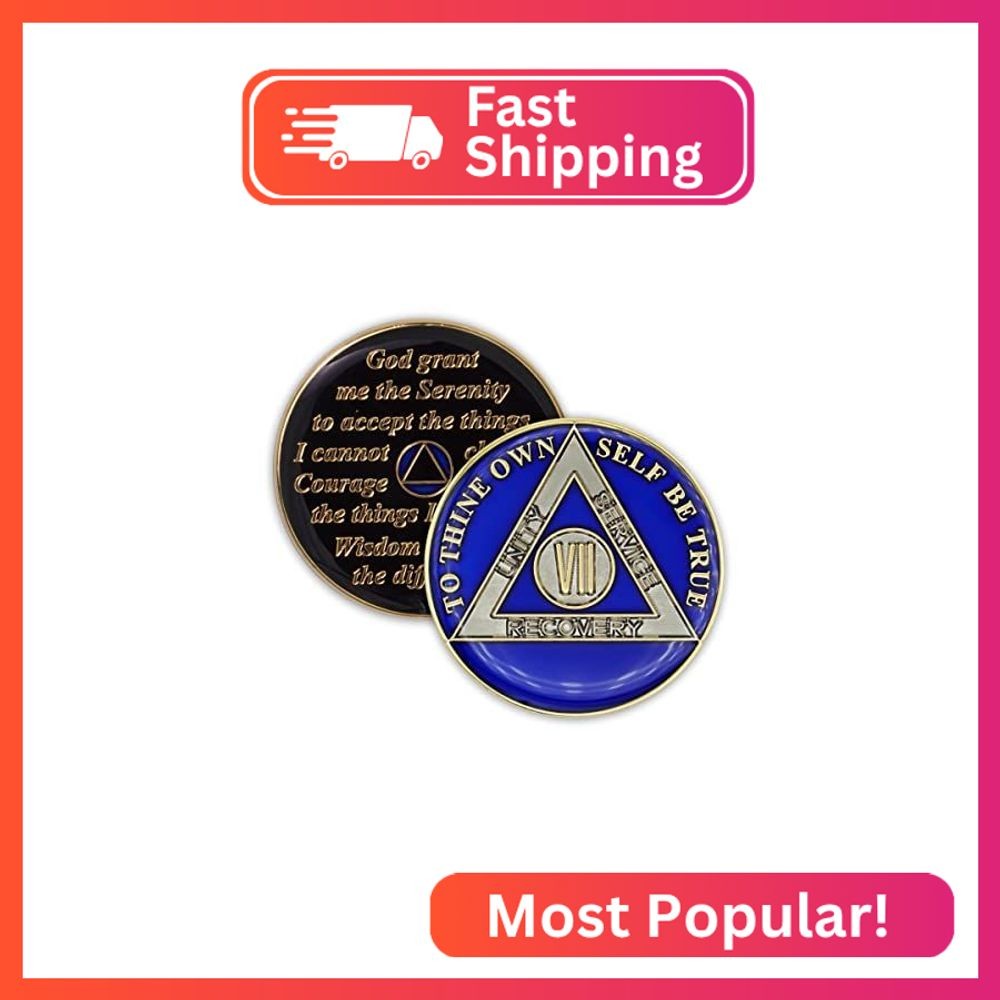 7 Year Sobriety Coin | Triplate AA Chip Recovery Anniversary Token (Blue)