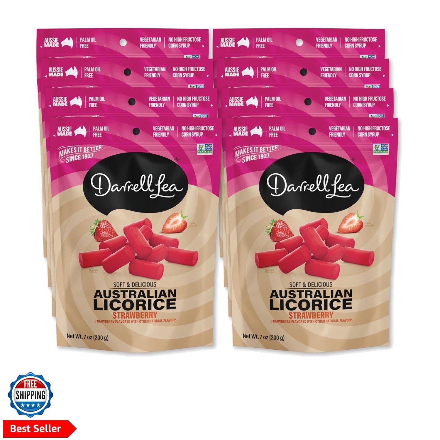 Soft Australian Strawberry Licorice 7oz Bag – NON-GMO, PALM OIL FREE, NO HFCS…