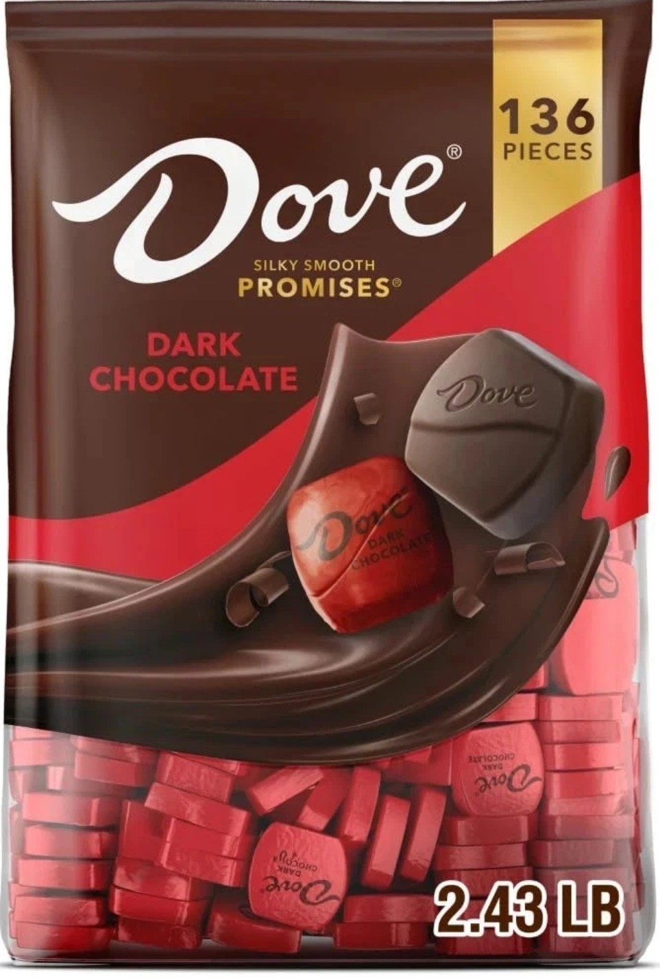 Dove Silky Smooth Promises Dark Chocolate Candy 136 Ct Bulk Bag 2.43 Pounds