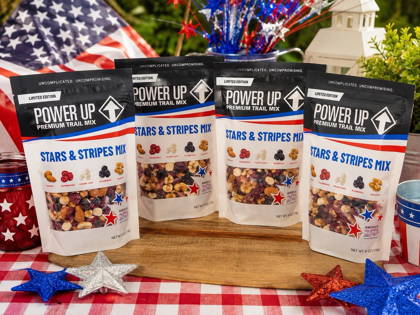 Power Up Stars & Stripes Trail Mix 4 Pack Limited Edition 6 oz Exp 06/2027 NEW