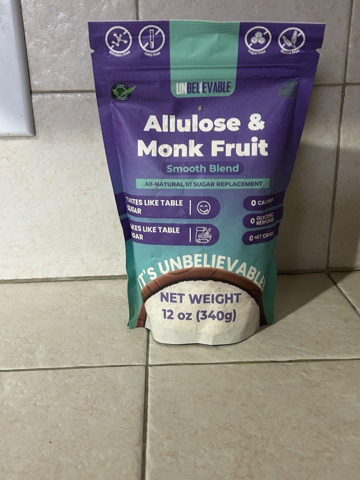 Unbelievable Monk Fruit Sweetener with Allulose 12oz Resealable Exp 4/2/27