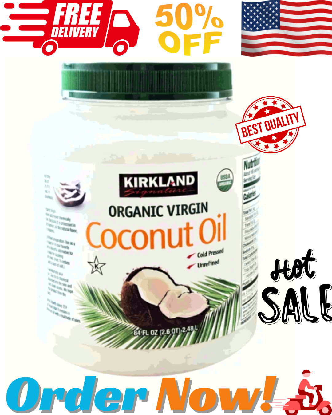 Kirkland Organic Virgin Coconut Oil Cold Pressed Unrefined 2.48L (84 FL OZ)