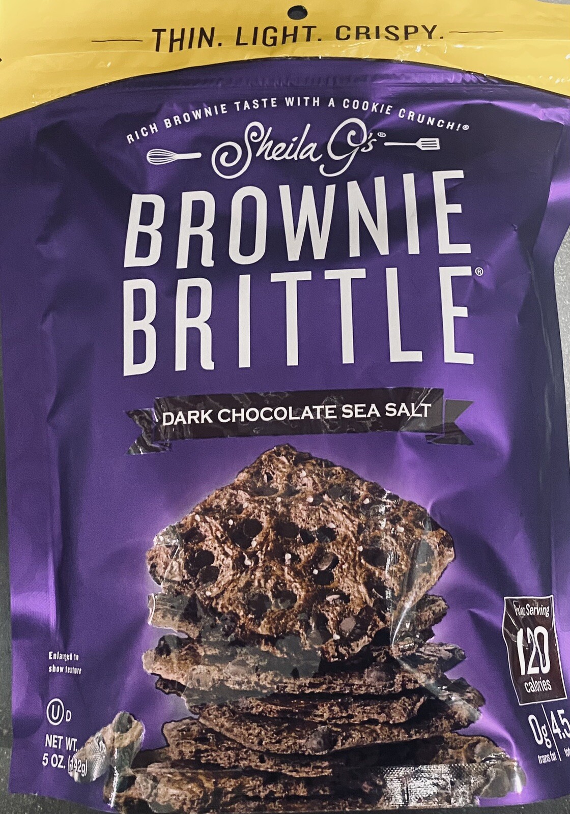 Sheila G’s Brownie Brittle DARK CHOCLATE SEA SALT Cookie Snack Thins 5 oz Bag