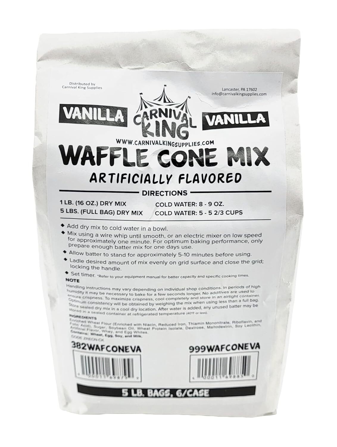 Carnival King Vanilla Waffle Cone Mix, Bolsa De 5 Lb