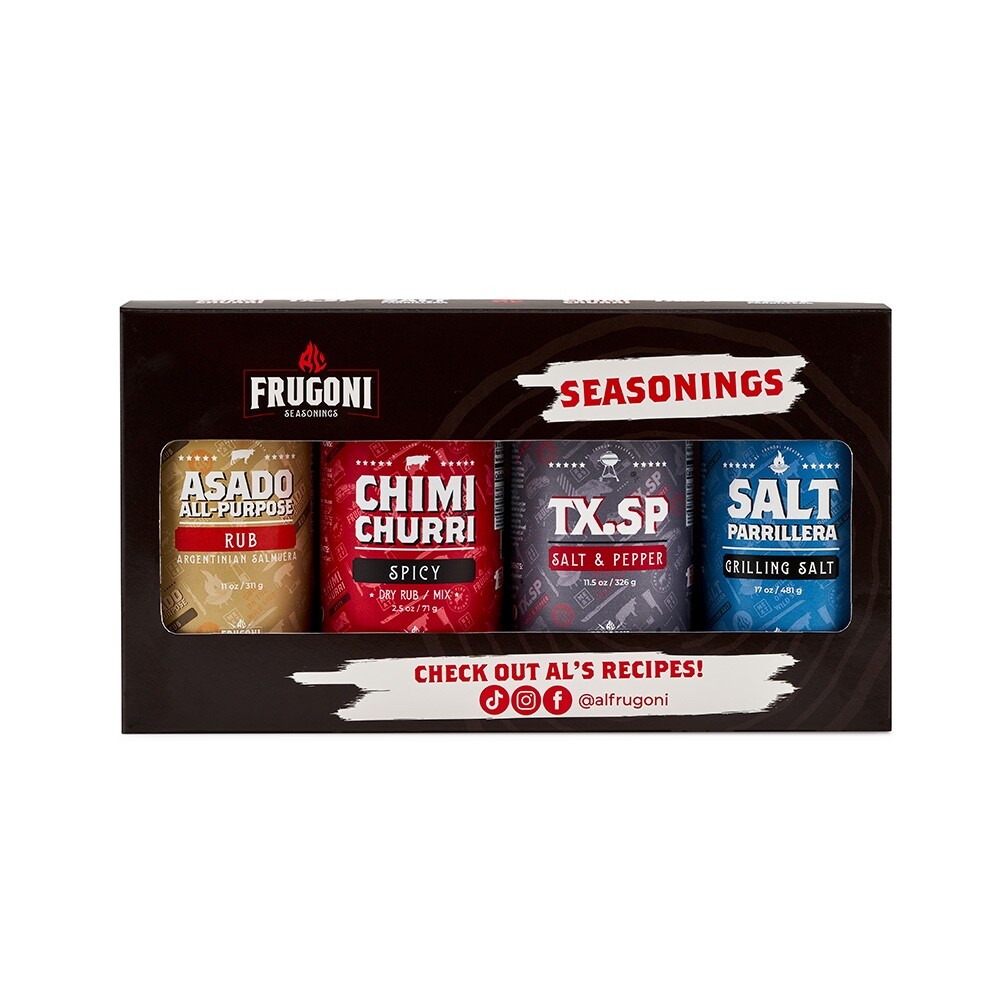Frugoni Four Pack TX SP, All Purpose Rub, Grilling Salt, Spicy Chimichurri