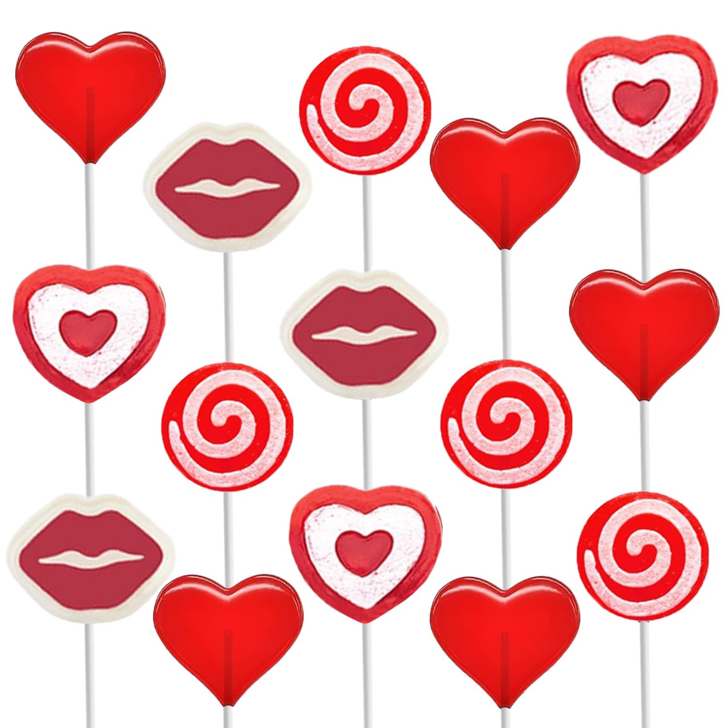 12-Count Half Pound Valentine’s Lollipop Party Mix, Hearts, Lips N’ Swirls Mi…