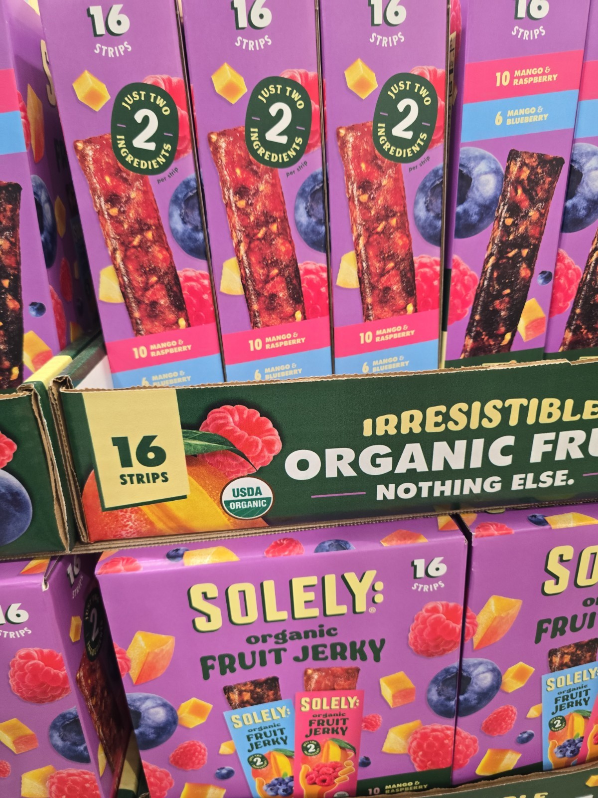 Solely Organic Fruit Jerky Snack Bars Variety Pack, 0.8 oz, 16-count