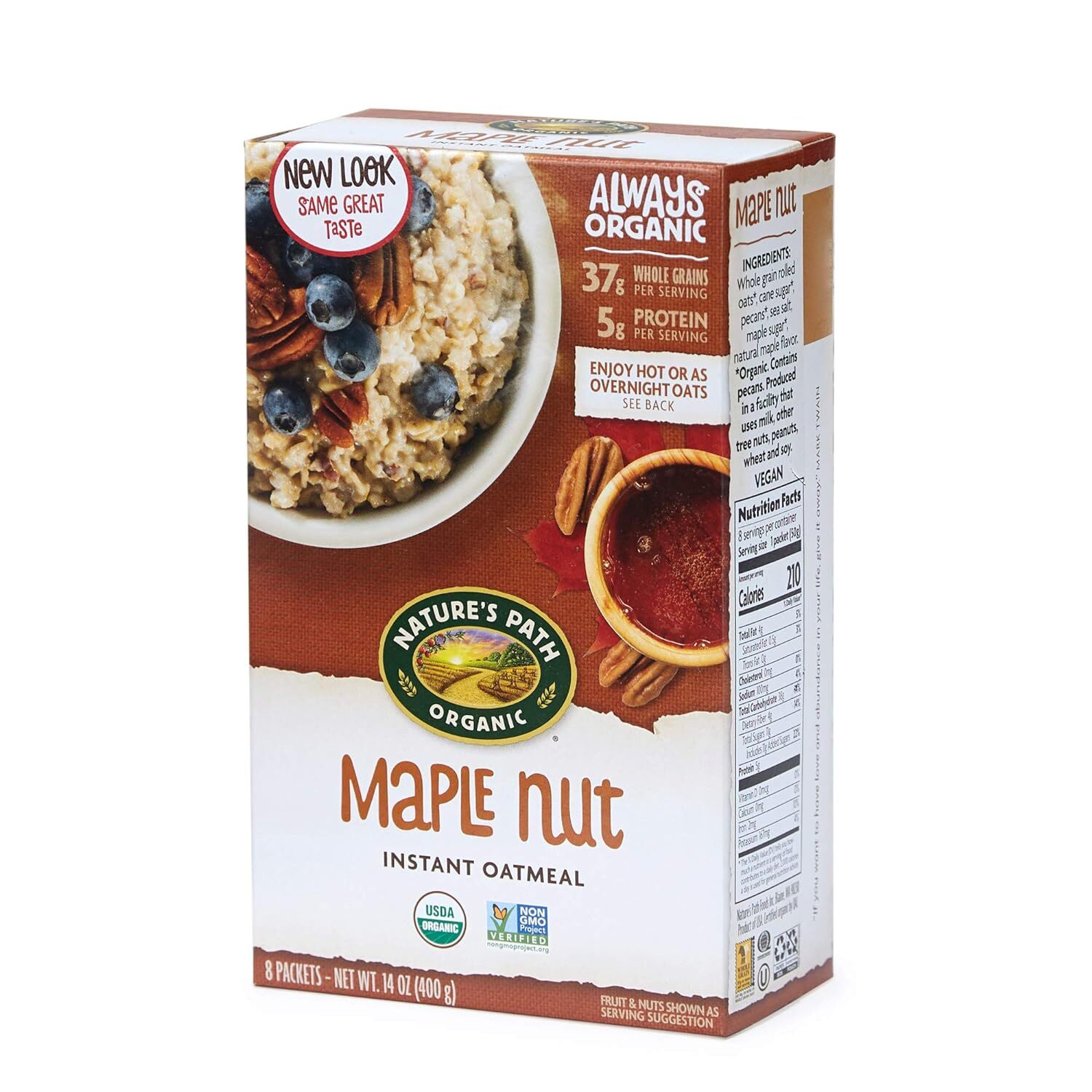 Nature’s Path Organic Maple Nut Instant Oatmeal, 48 Packets, Non-GMO, 37g Whole