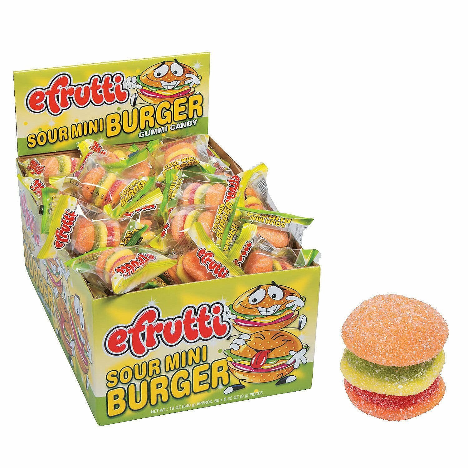 E. Frutti Mini Burger Sour Gummi Candy, 60 Count Display Box
