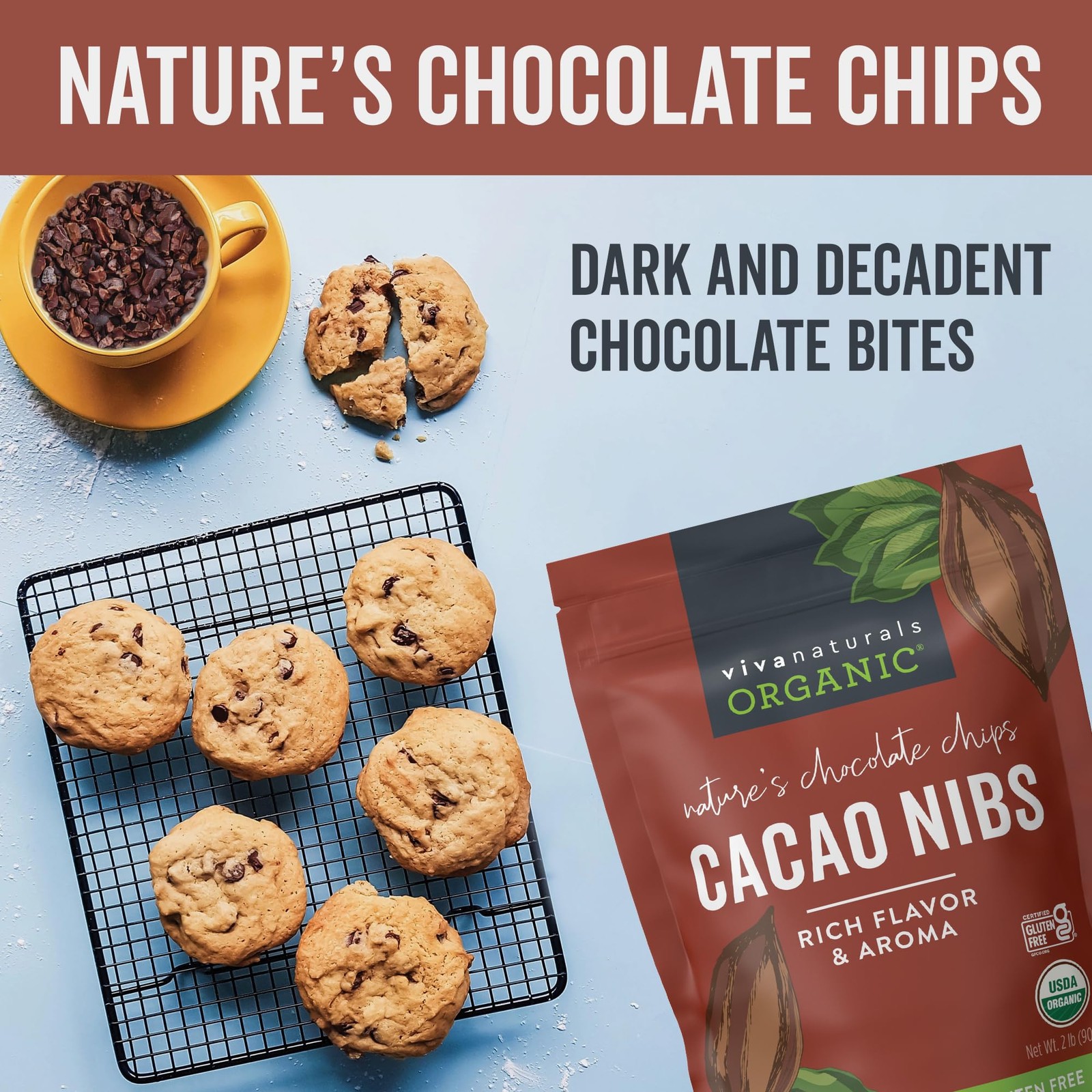 Organic Cacao Nibs, 2 lb Bag (907g) – Keto Friendly and Vegan Unsweetened Chocol
