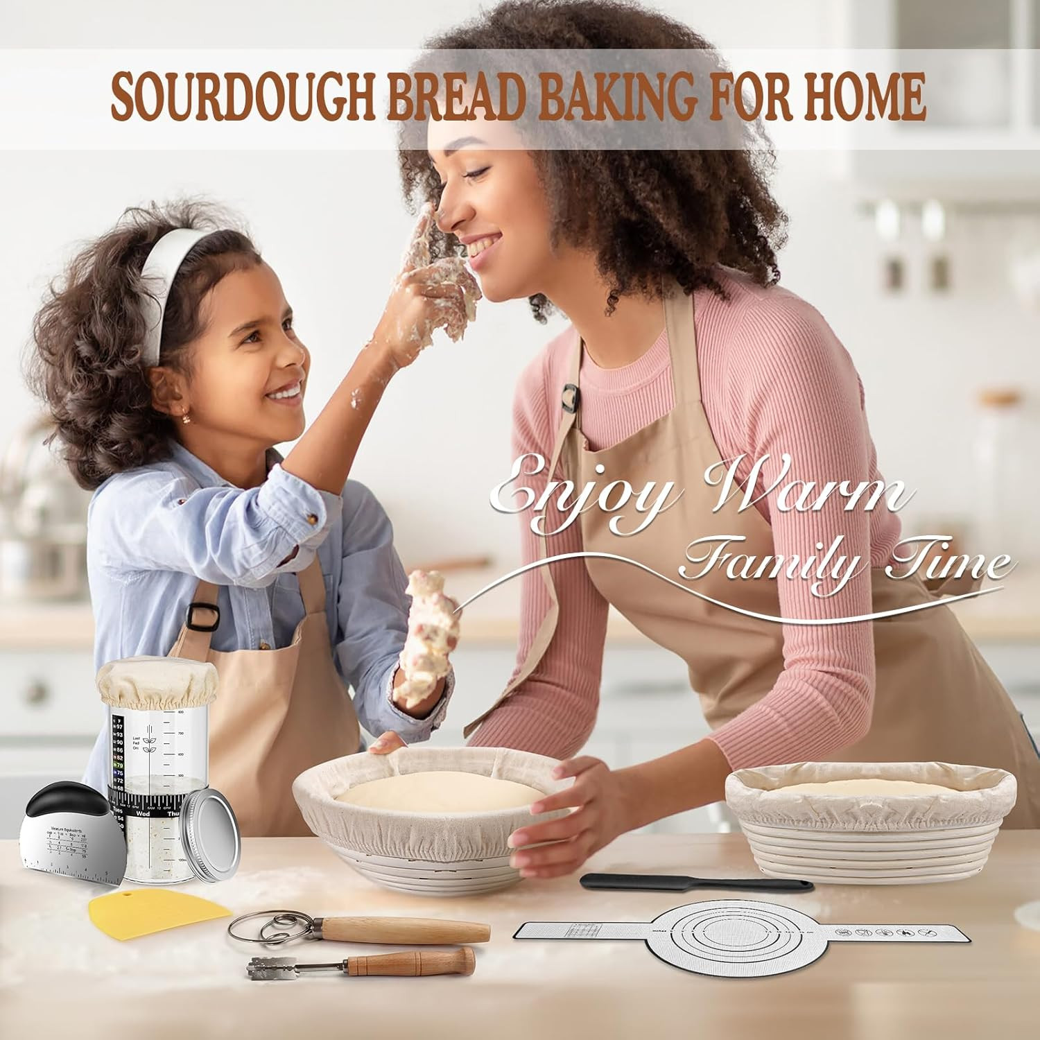 Sourdough Starter Kit,9»Round Proofing Basket,36oz Sourdough Starter Jar | B…