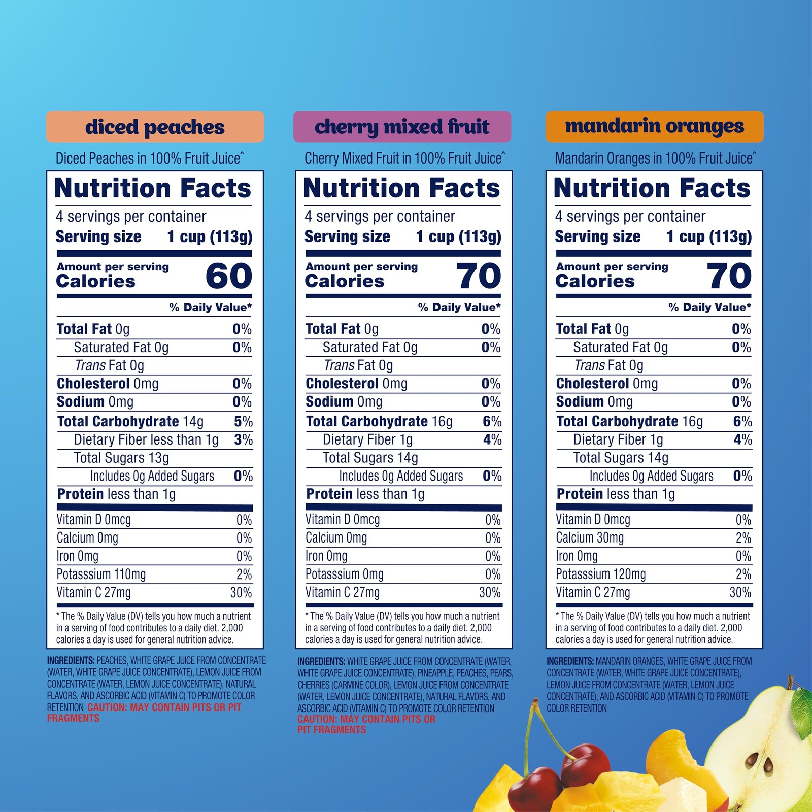 Diced Fruit Mix In Juice 12pk 4oz Cups Peach Mandarin Cherry Healthy Snack Bowls
