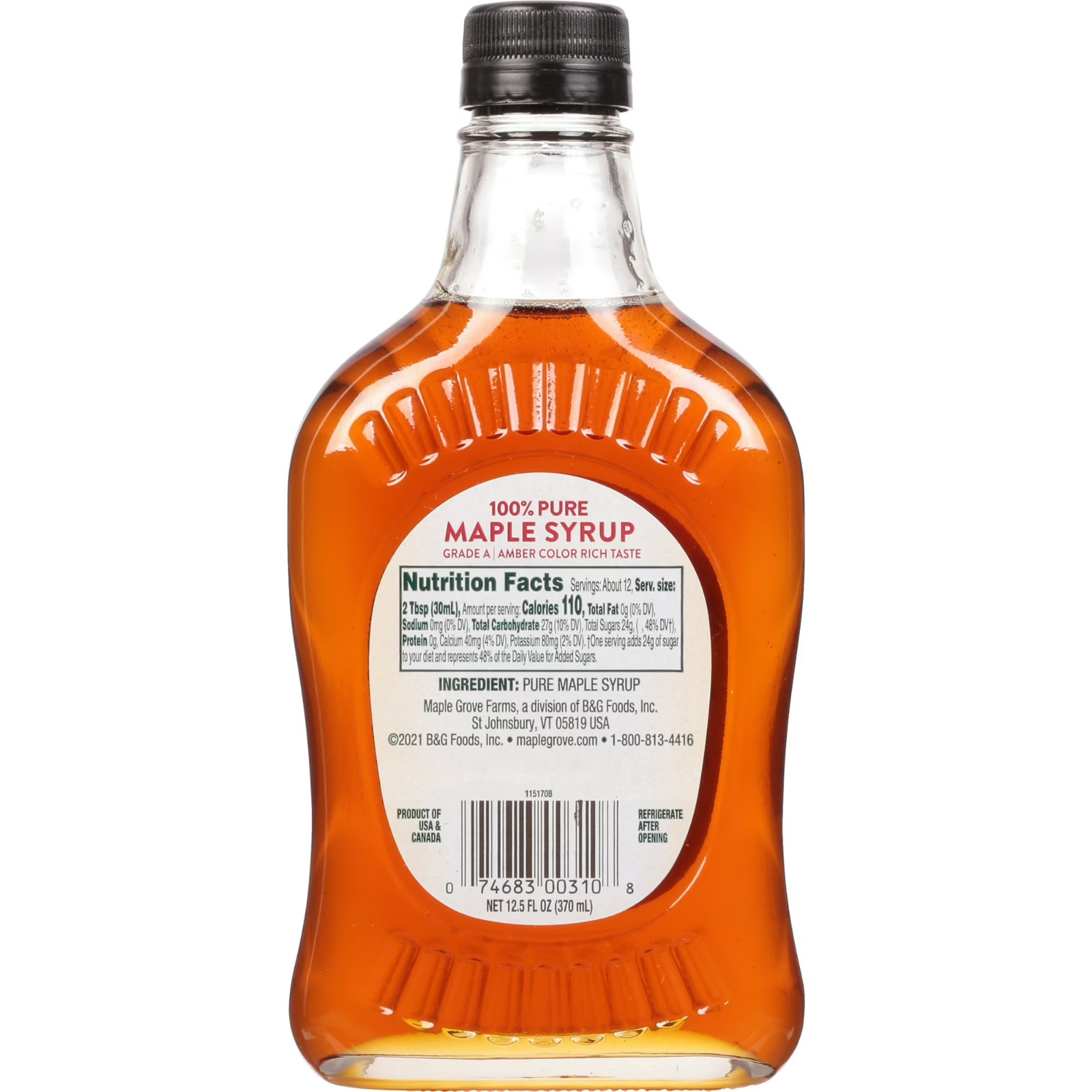 Maple Grove Farms Pure Maple Syrup, Kosher, 12.5 fl oz..