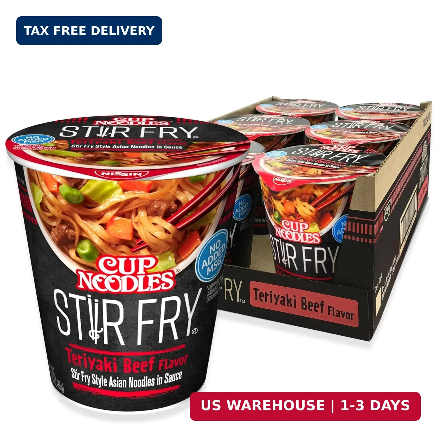 Nissin Cup Noodles Stir Fry Noodles in Sauce, Teriyaki Beef, 3 Ounce (Pack of 6)