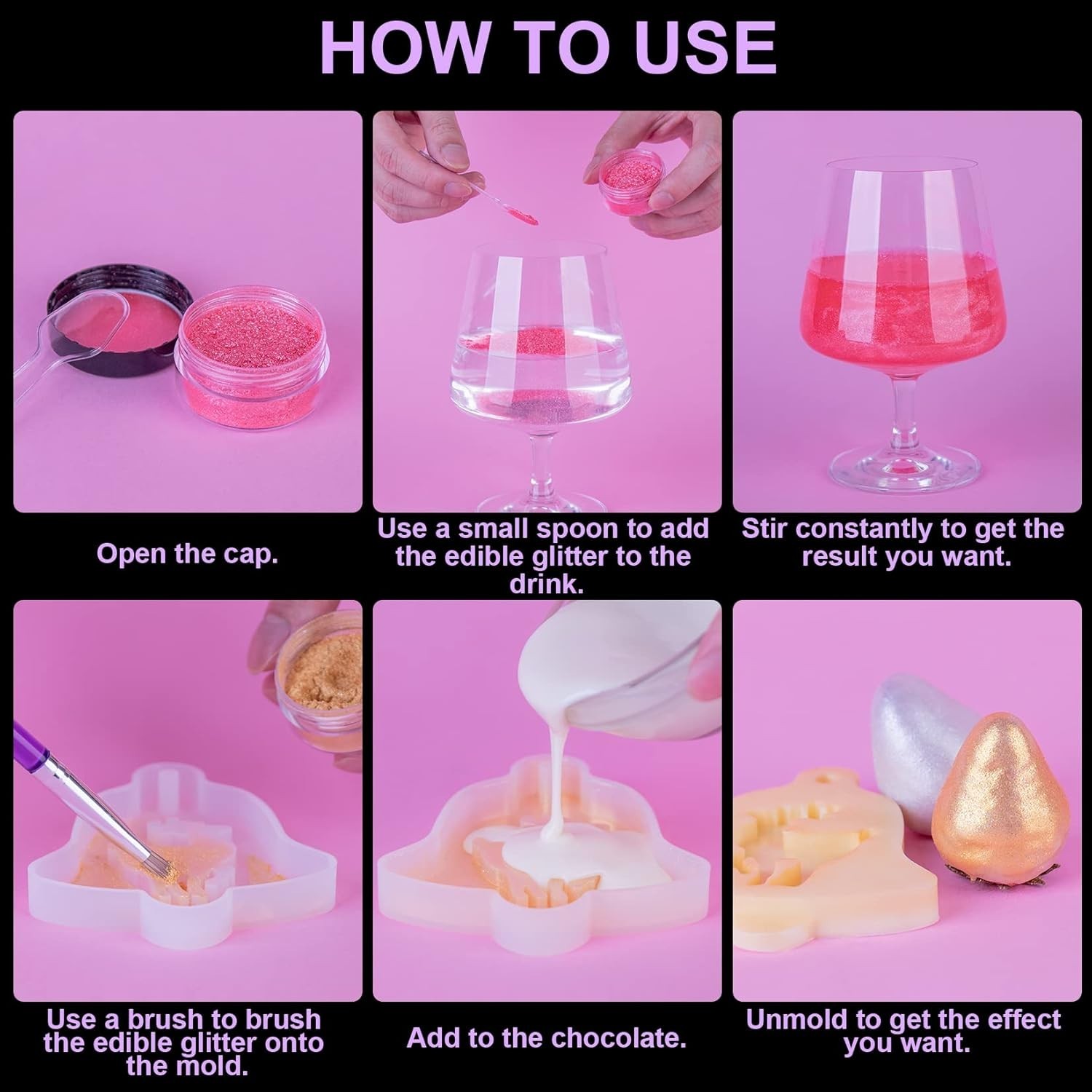 Edible Glitter – 10 Colors Luster Dust Edible Set for Drinks, Food Grade Edible