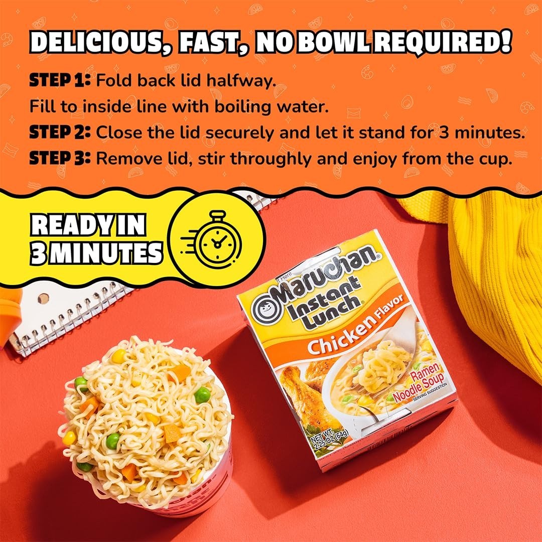Savory Instant Lunch Chicken Ramen Cups – 12 Pack of Flavorful 2.25 Oz Noodles