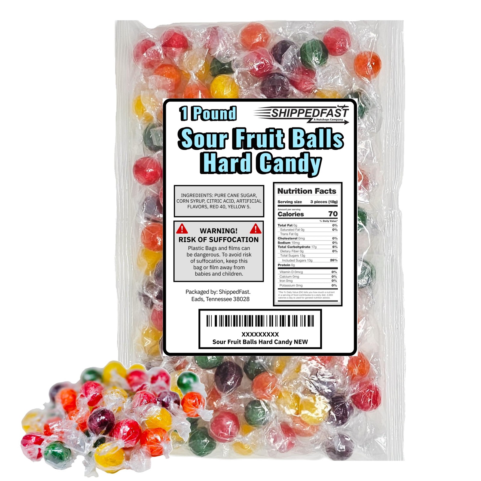 Shippedfast Semi-Sour Fruit Balls 10 inches (W) x 7 (L) x 1 inch (H)