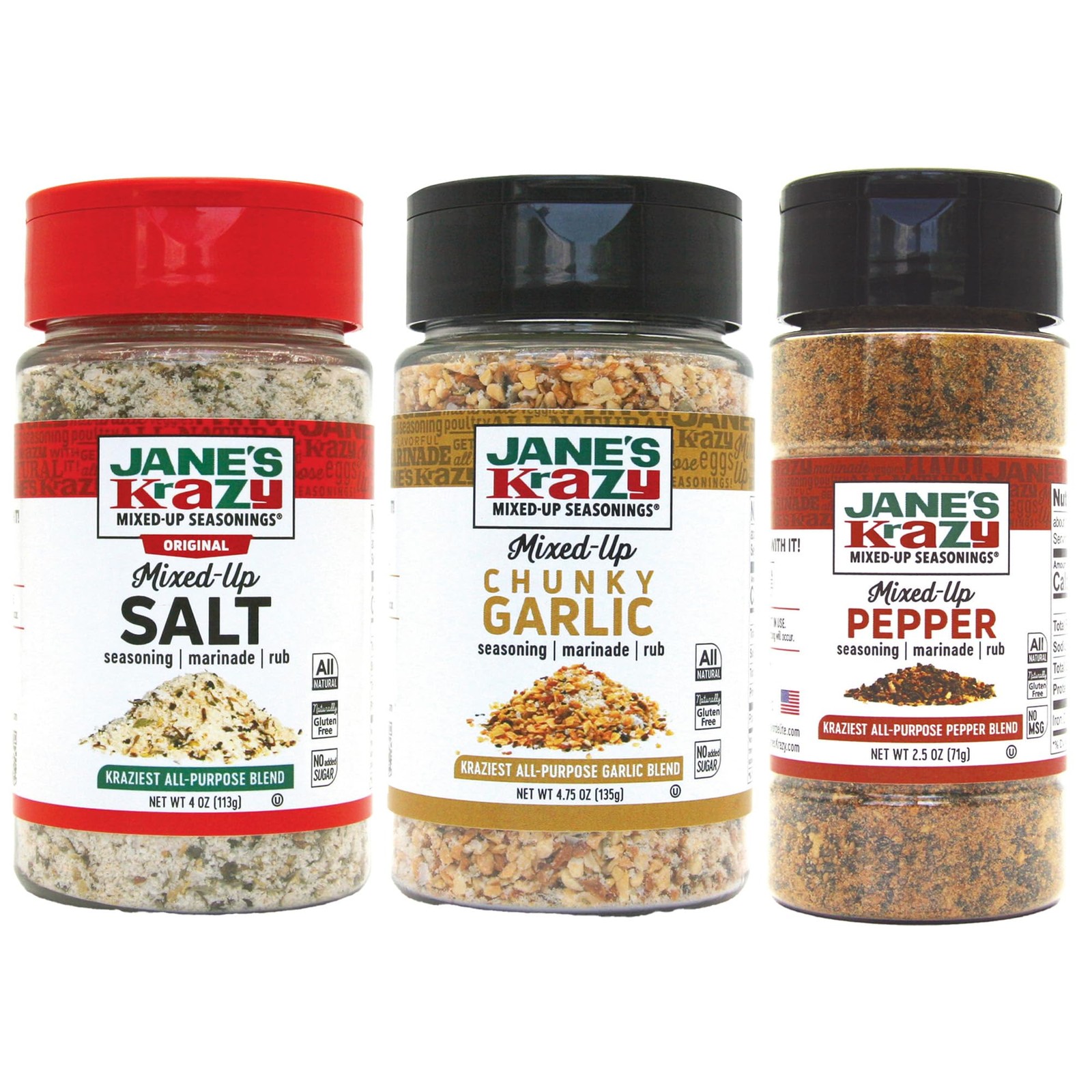Jane’s Krazy Mixed Up Seasonings Variety Pack of 3 MixedUp Salt Pepper and G…