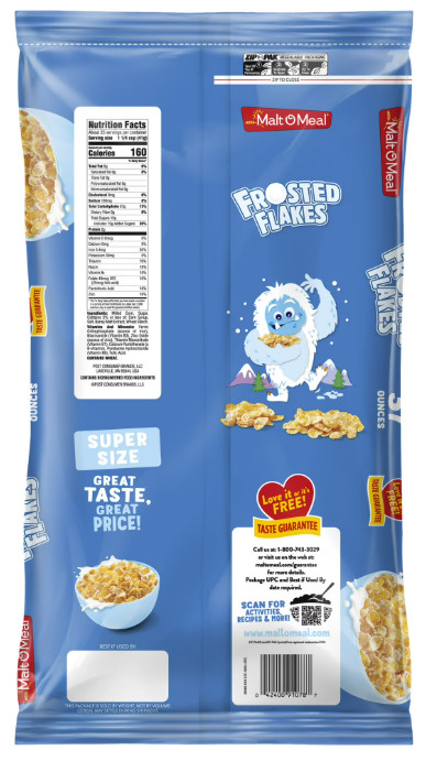 Malt-O-Meal Frosted Flakes Breakfast Cereal, Bulk Bagged for Families, 37 oz Bag