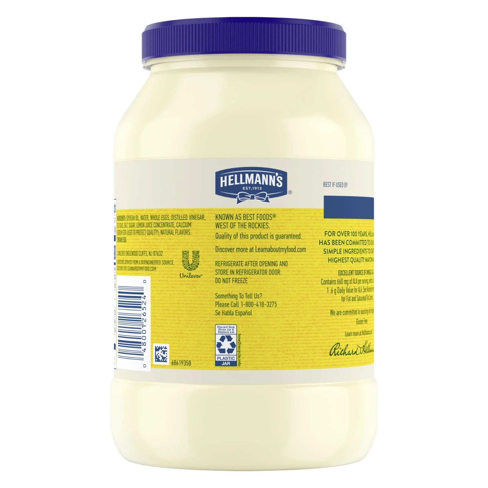 Hellmann’s Real Mayonnaise sandwich spread condiments 48 oz Jar​…….