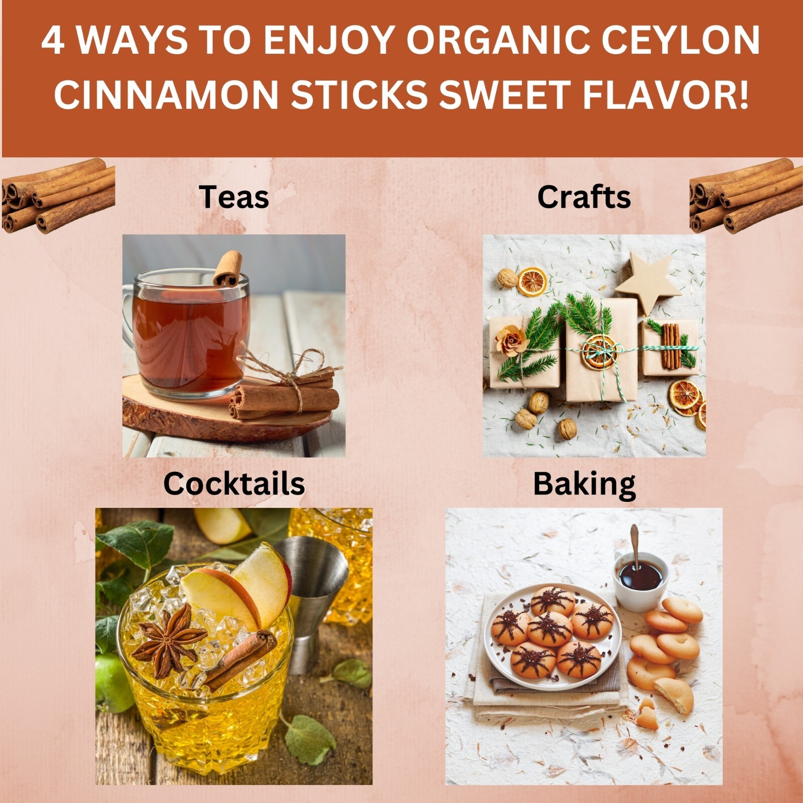 Organic Ceylon Cinnamon Sticks –8 OZ, 3.5″ True Cinnamon Quills, USDA Organic
