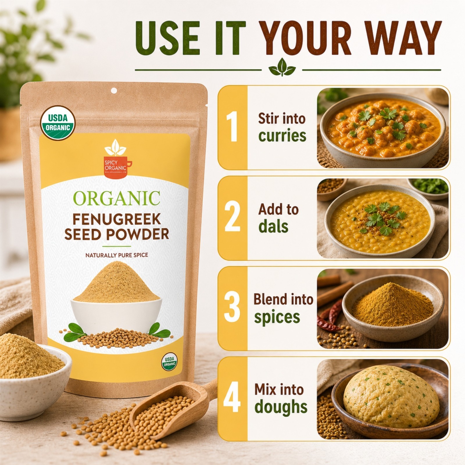 Spicy Organic Fenugreek Seed Seeds 16 oz | USDA Organic