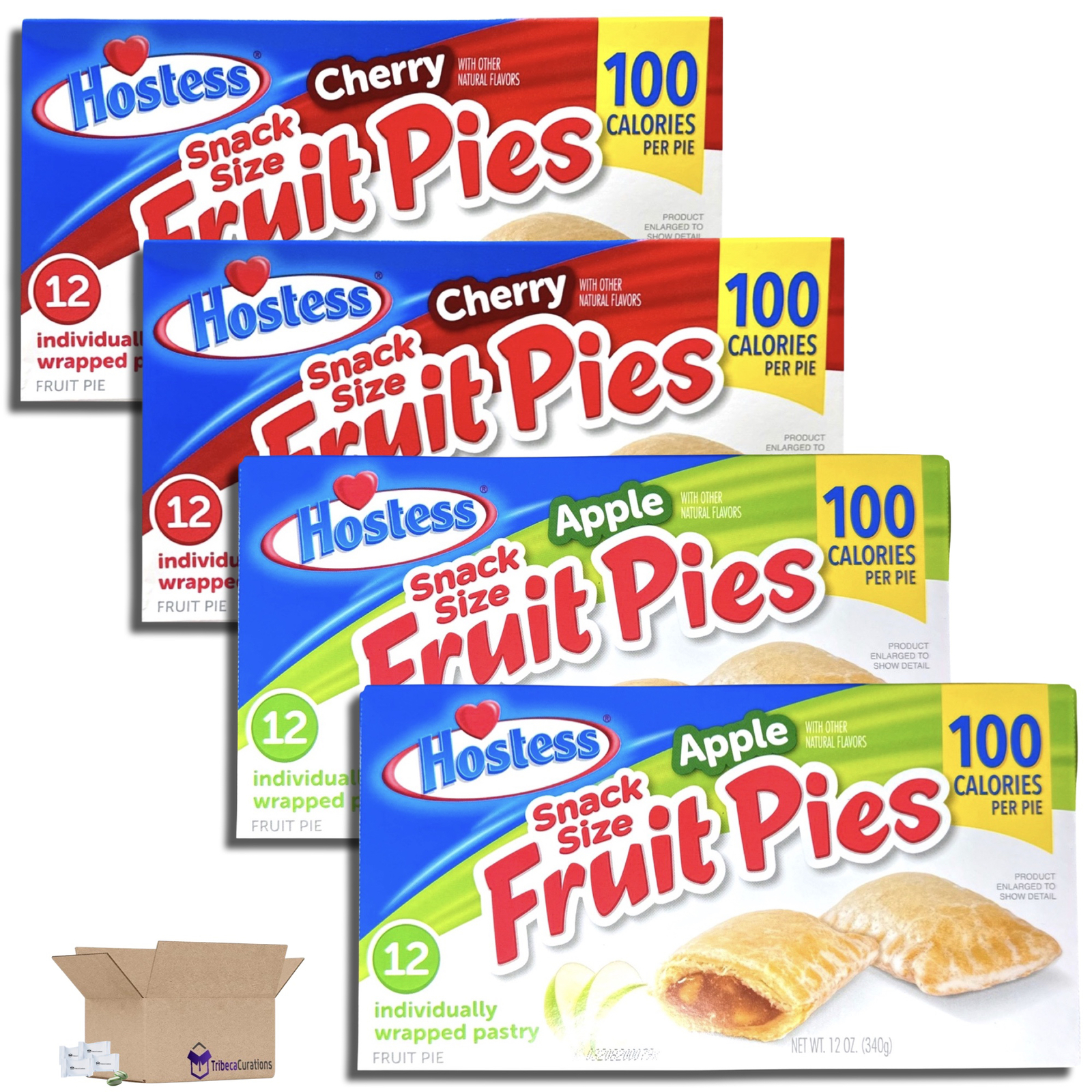 Hostess Snack Size 100 Calorie Mini Fruit Pies | 12 Count Box | Apple & Cherry C