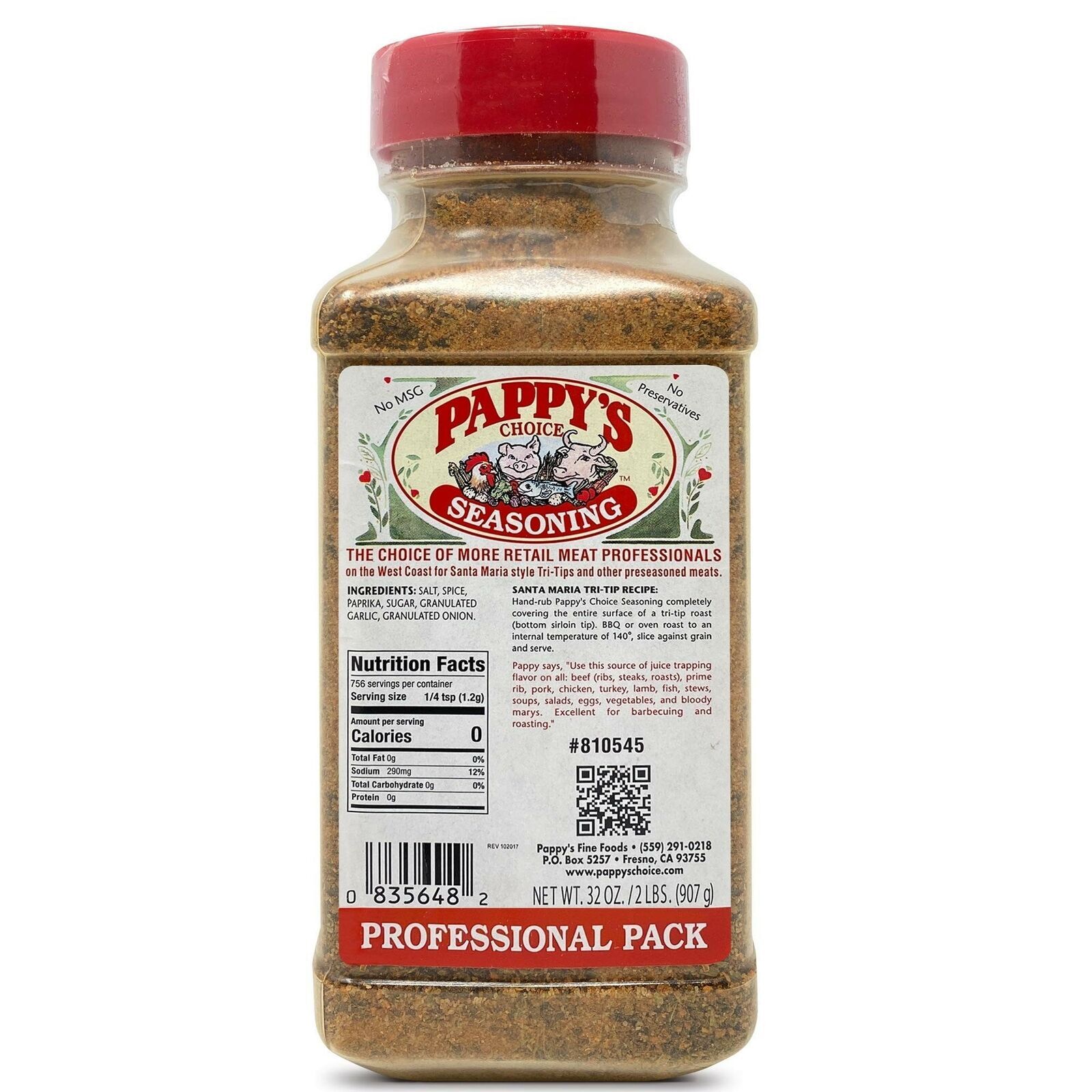 Pappy’s Choice BBQ Seasoning – Original – 32oz / 2lb Size #810545. Free Shipping