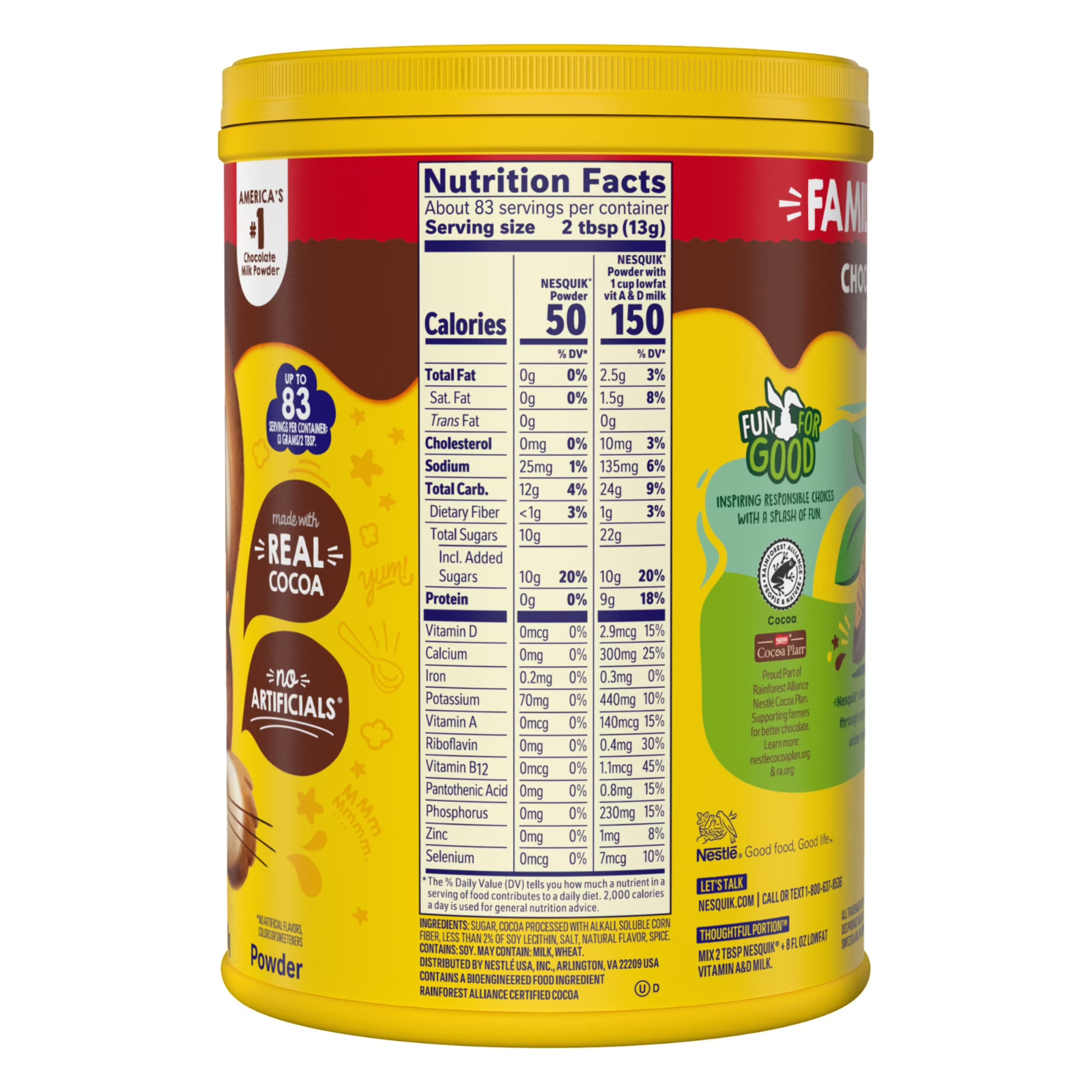 Nestle Nesquik Chocolate Flavor Powder Stir In Drink Mix Canister, 38oz