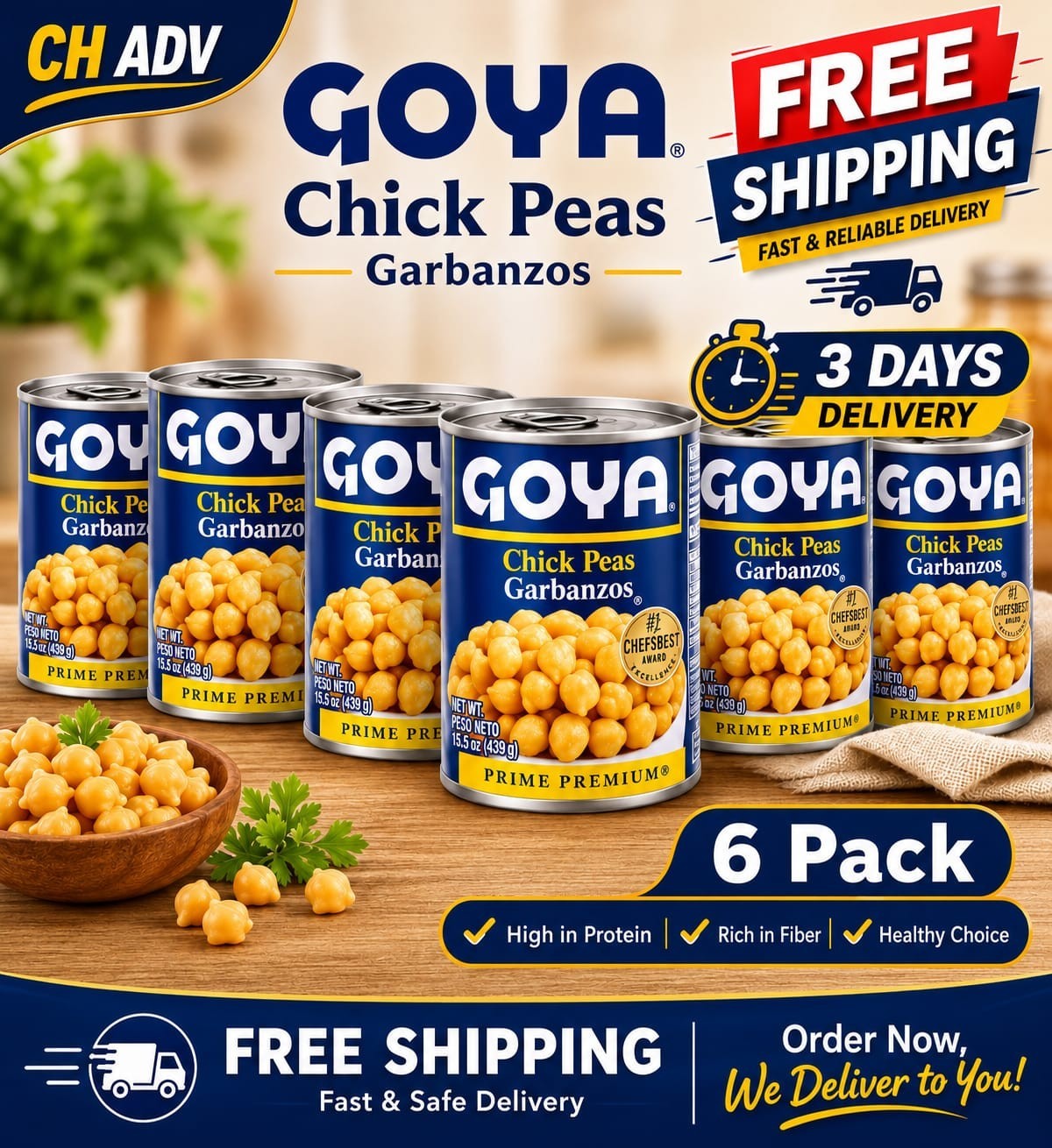 (6 pack) GOYA Chick Peas (Garbanzo Beans) 15.5 oz Can