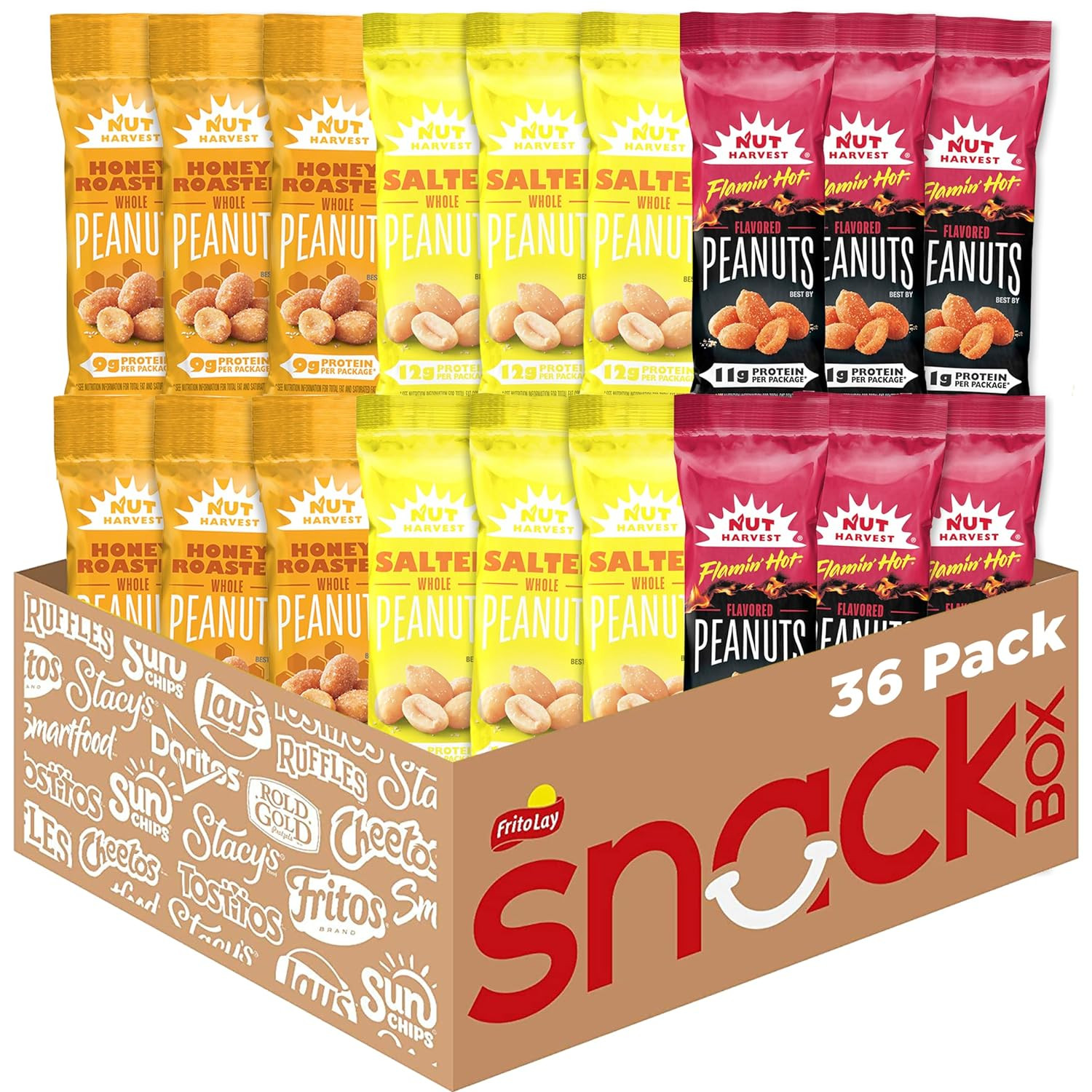 , 3 Flavor Peanuts Variety Pack, Individual Bags (36 Pack)
