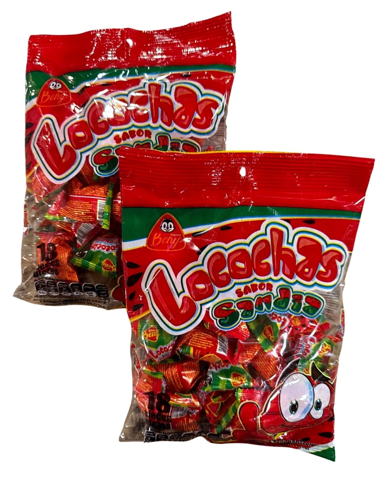 2pc Set 5.1oz/18ct per Bag BERGY LOCOCHAS Sabor Sandia Hard Candy Watermelon