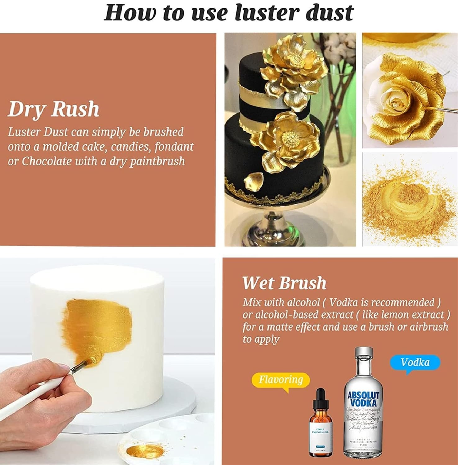 Edible Luster Dust, 5 Grams Food Grade Gold Cake Dust Shimmer Metallic Gold F…