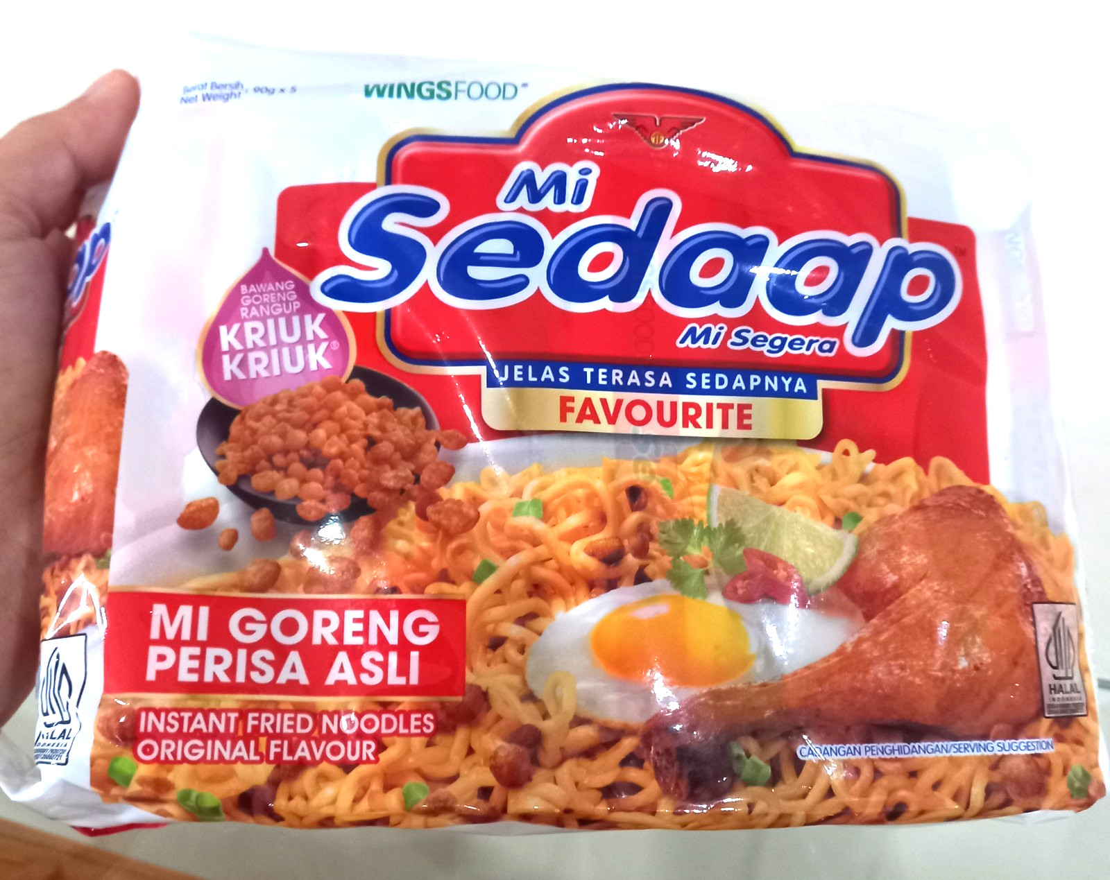5 x Mi Sedaap Fried Noodles 5 x 90g – Original Sweet & Savoury Flavour / Halal