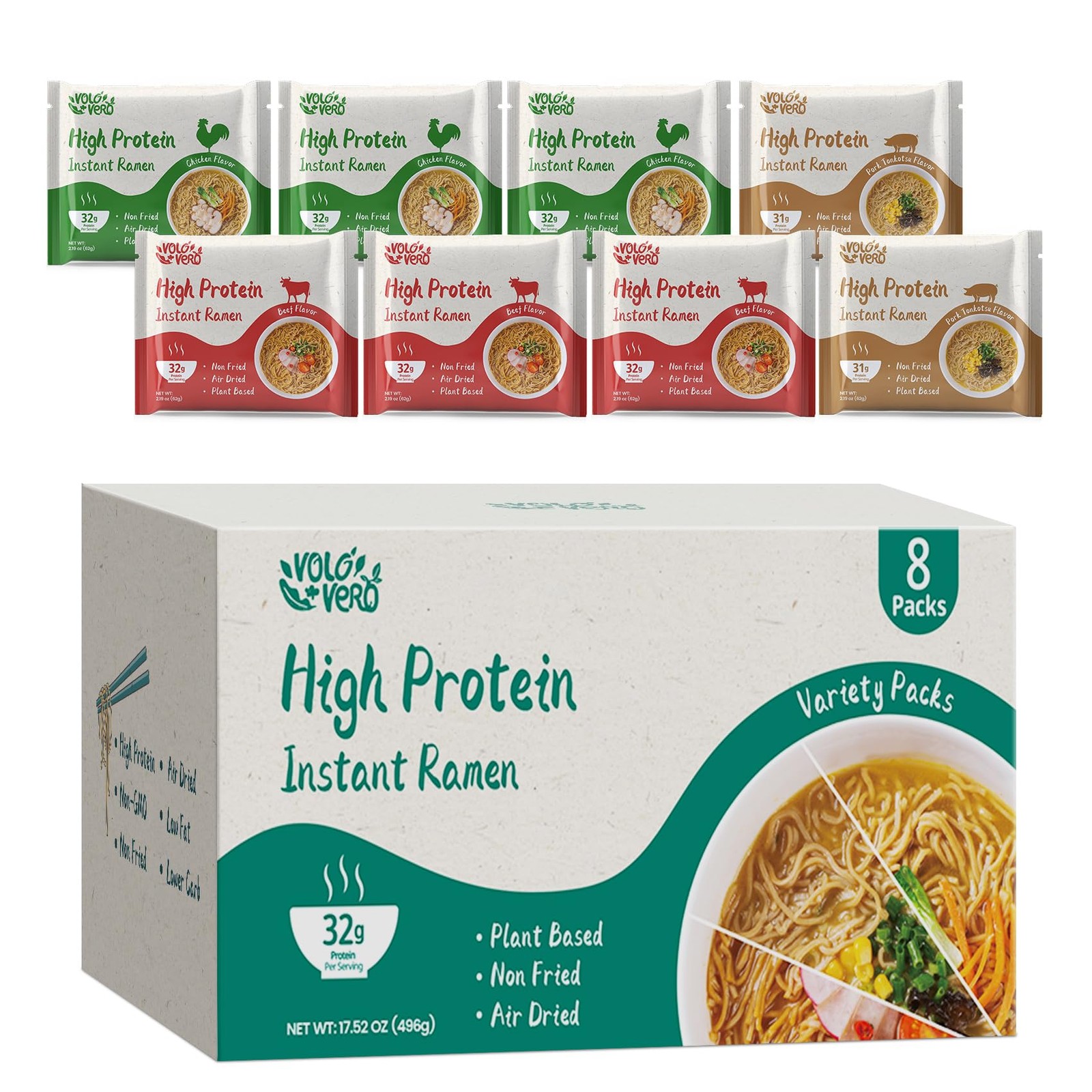 High Protein (32g) Instant Ramen Variety Packaged Noodles Soup, Chicken, «Spi…