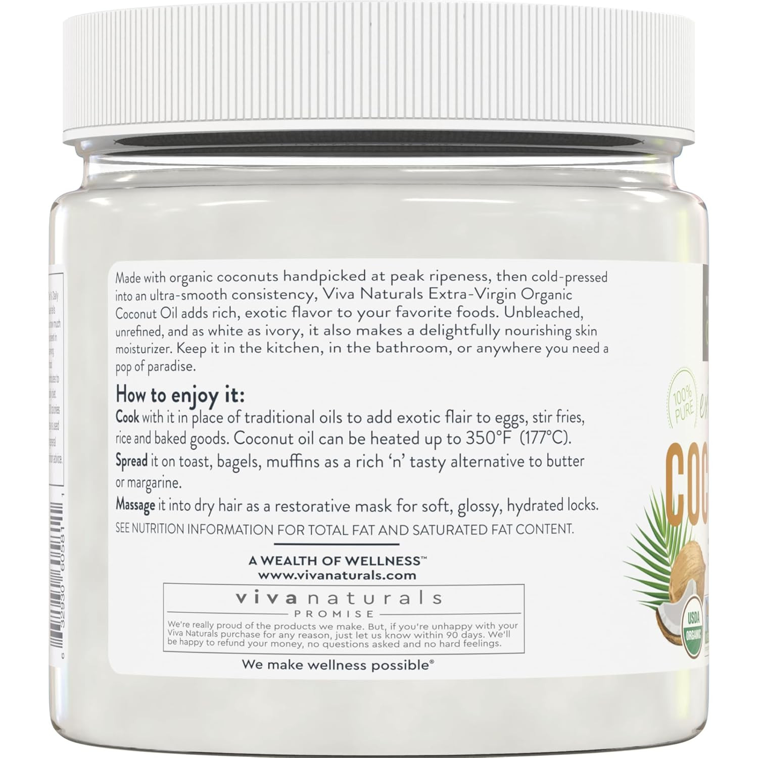 Aceite de coco orgánico Naturals: sin refinar, prensado en frío
