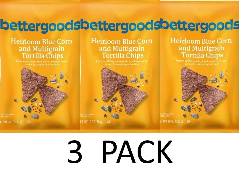 Bettergoods Heirloom Blue Corn and Multigrain Tortilla Chips 10 oz Bag – 3 PACK