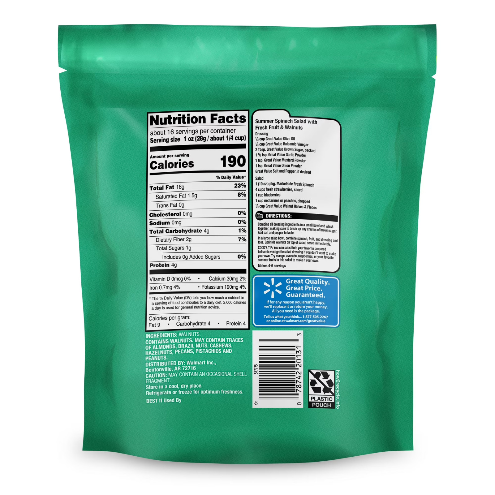 (2 PACK) Great Value Walnuts Halves & Pieces, 16 oz.