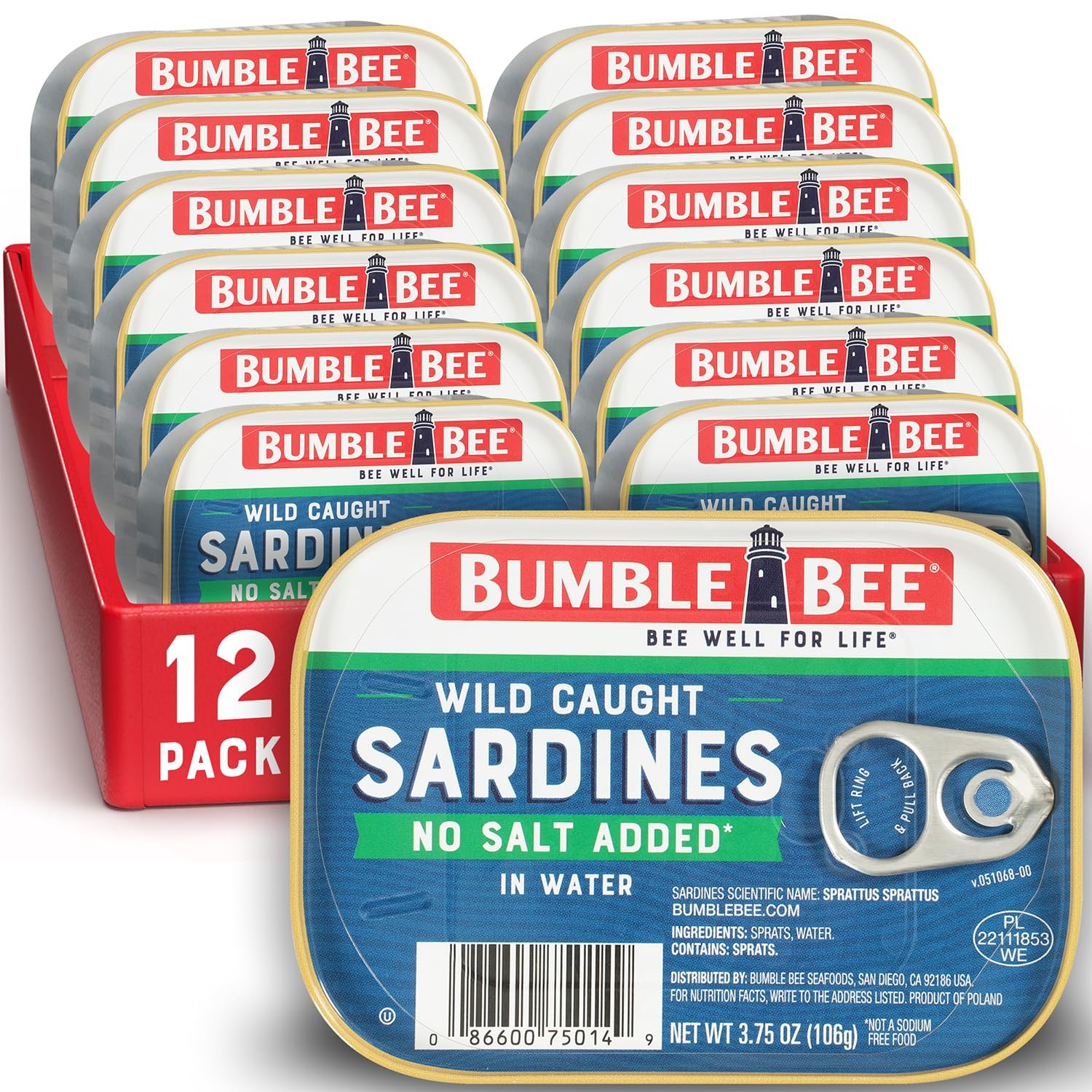 Bumble Bee Sardines in Water with No Salt Added, 3.75 Ounce (Pack of 12)