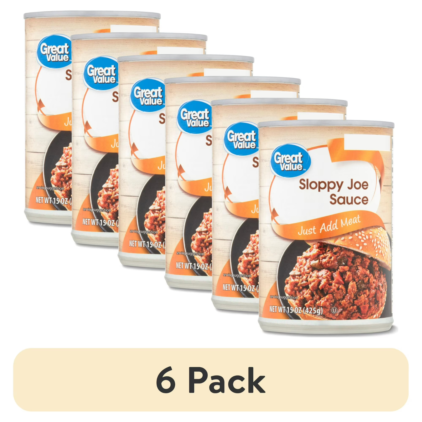 (6 pack) Great Value Sloppy Joe Sauce, 15 oz..
