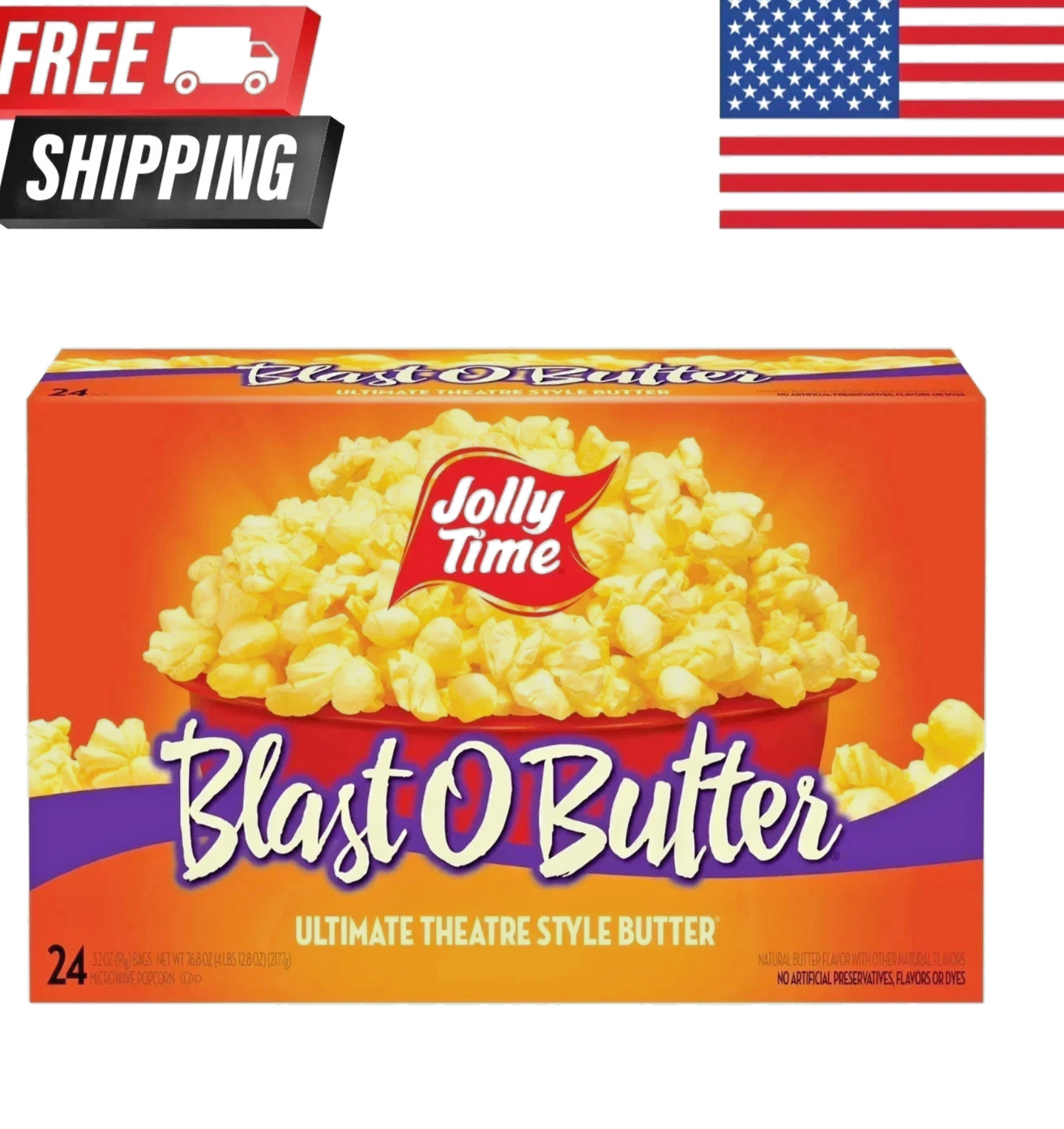 JOLLY TIME Blast O Butter Microwave Popcorn, 24 Ct (3.2 oz. Bags) Gluten-Free