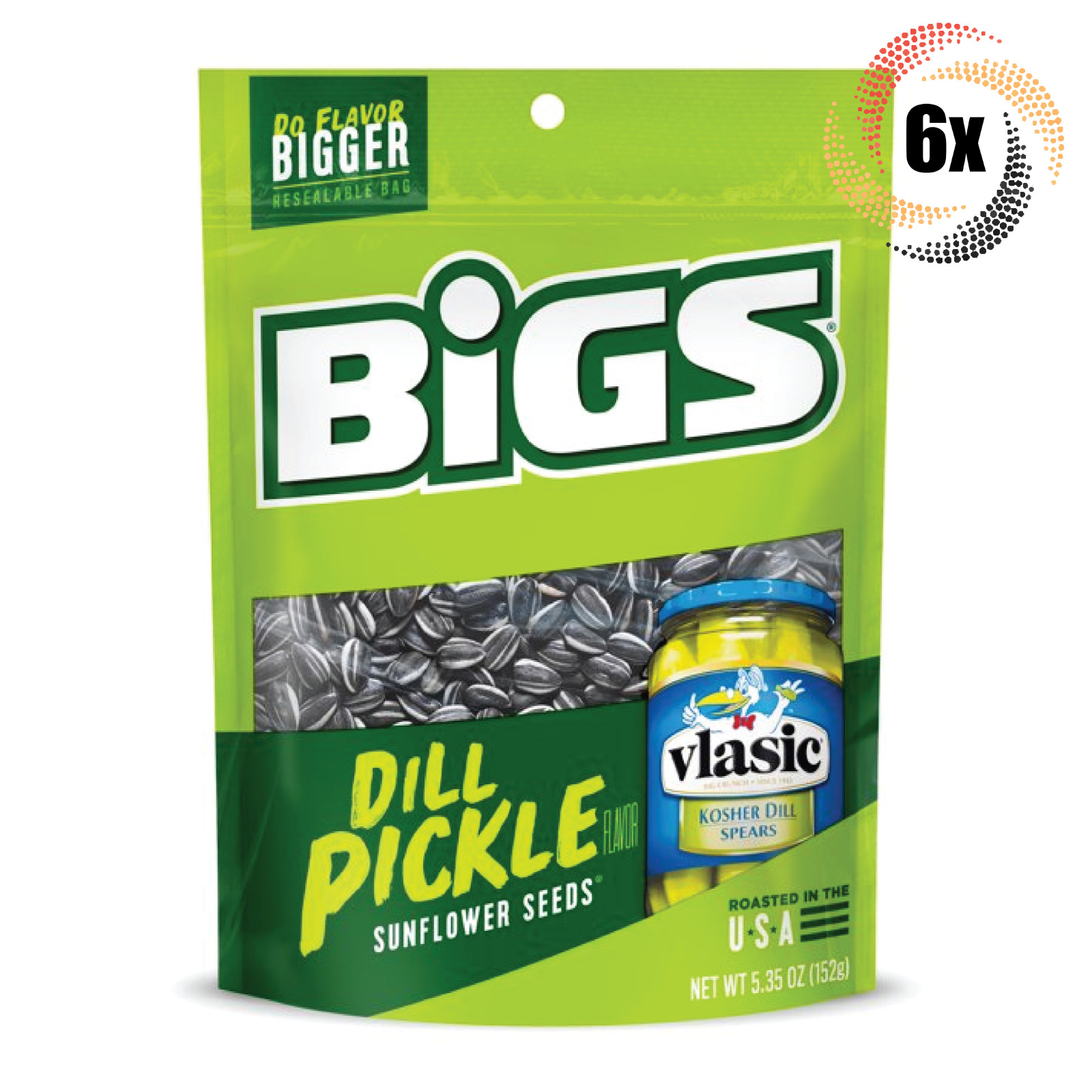 Full Box 6x Bigs Vlasic Dill Pickle Sunflower Seed Bags 5.35oz Do Flavor Bigger!
