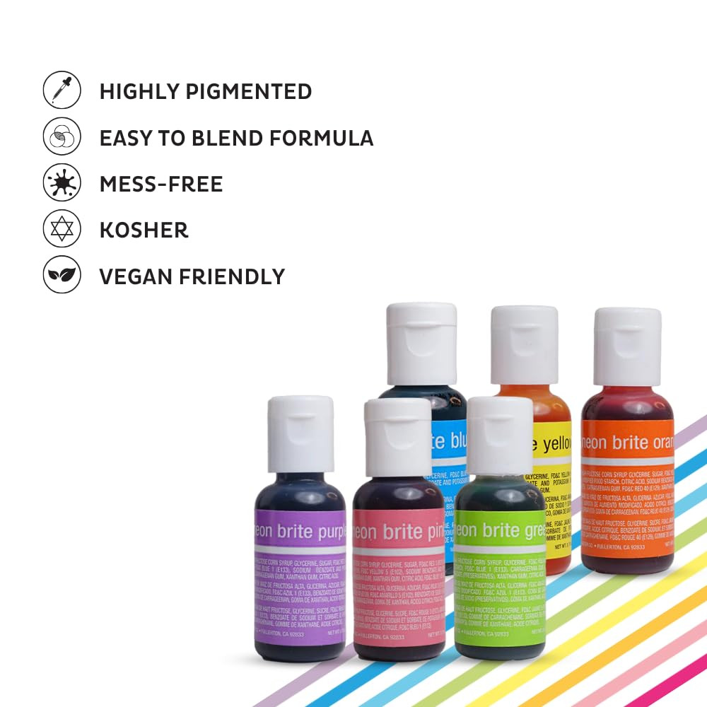 – Neon Liqua-Gel Food Coloring – Fade Resistant – 6 Pack of 20Ml Bottles – Stunn