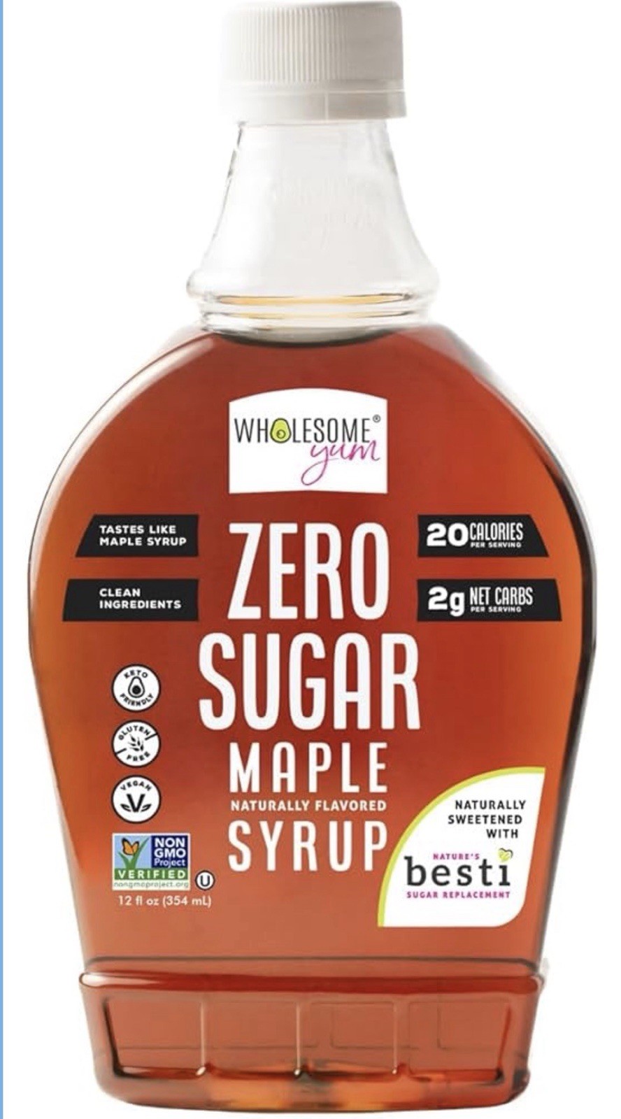 Wholesome Yum Zero Sugar Maple Syrup With Monk Fruit & Allulose – 12 fl oz