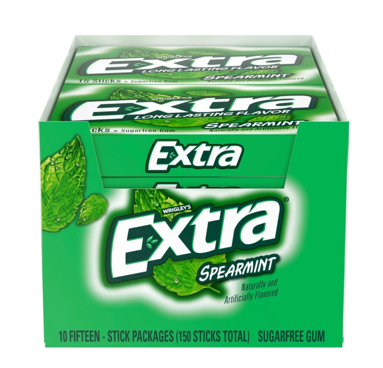 Extra Sugar Free Chewing Gum, Spearmint, Slim Pack, 15 Sticks, 10-Count